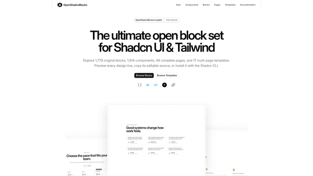 3,759 Free Shadcn UI Components & Blocks | OpenShadcnBlocks screenshot 2