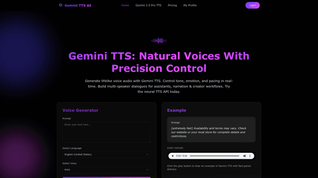 Gemini TTS screenshot 1