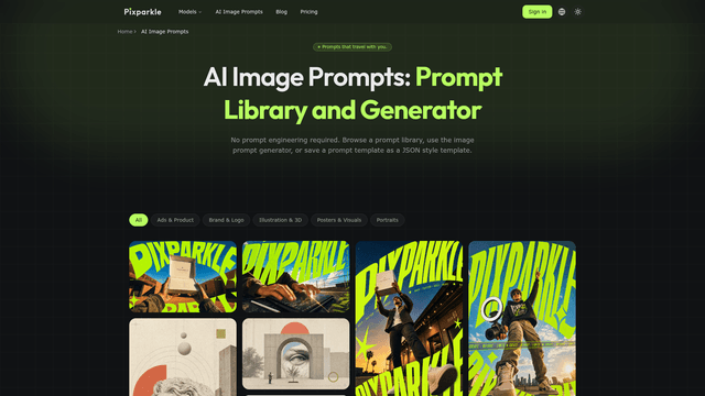 AI Image Prompts: Prompt Library and Generator | Pixparkle screenshot 2