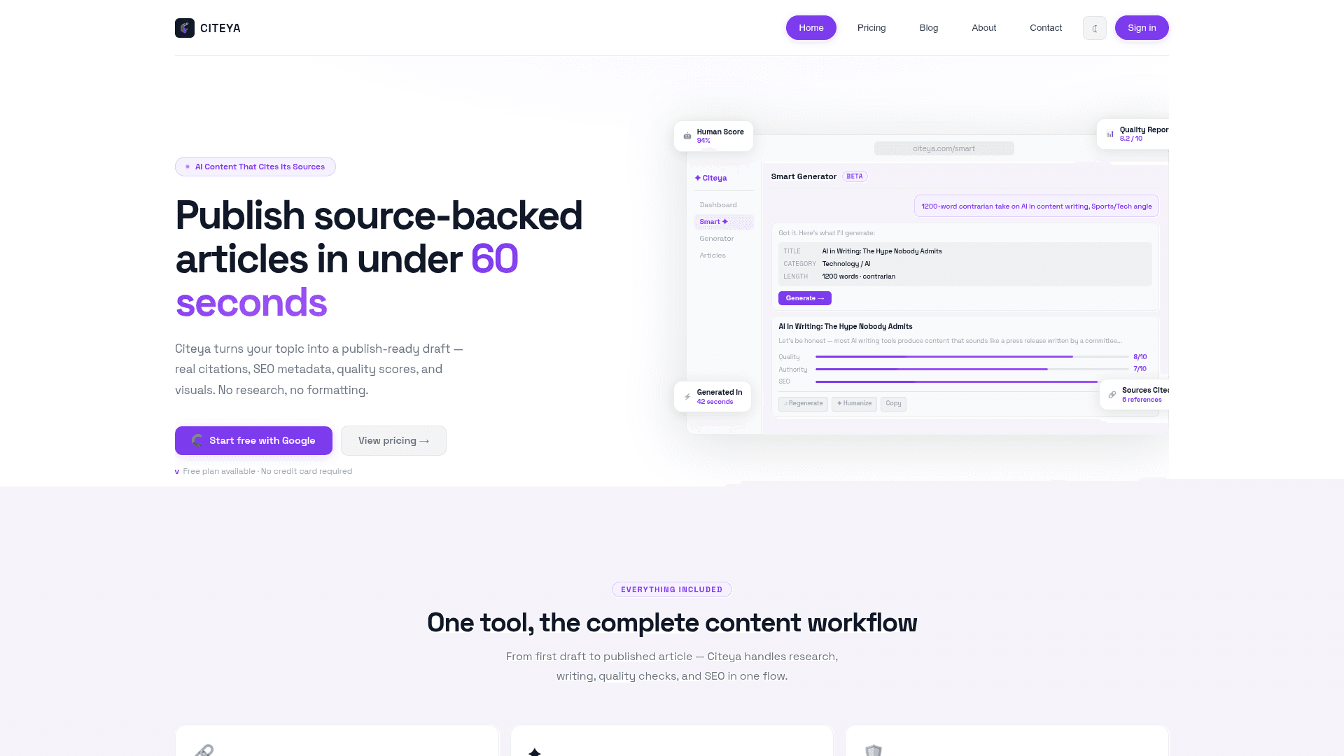 Citeya — Publish source-backed articles in under 60 seconds screenshot 2