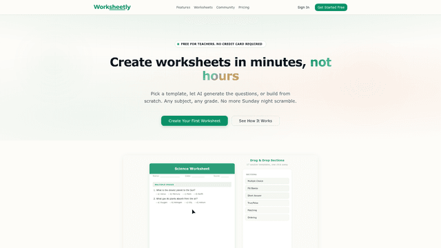 Worksheetly — Create Beautiful Worksheets in Seconds screenshot 1