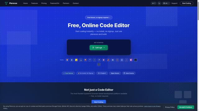 Pterocos | Online Code Editor screenshot 1