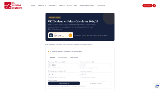 UK Dividend vs Salary Calculator 2026/27 screenshot 1