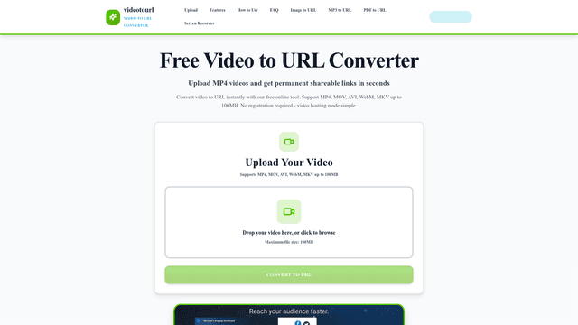 Free Video to URL Converter | VideoToURL screenshot 1
