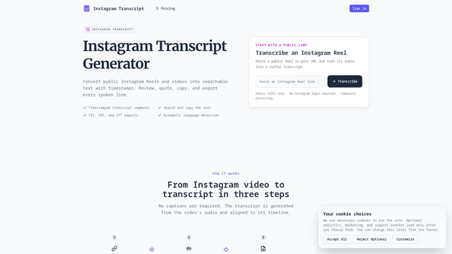 Instagram Transcript: Convert Reels to Text | IGTranscript screenshot 2