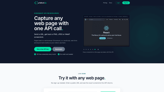 Screenshot API for developers — urlshot.io screenshot 2
