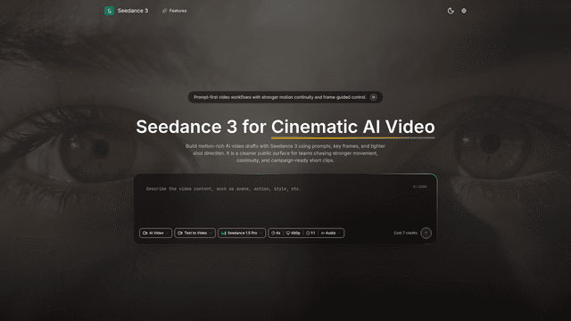 Seedance 3 | Cinematic AI Video Generator screenshot 1