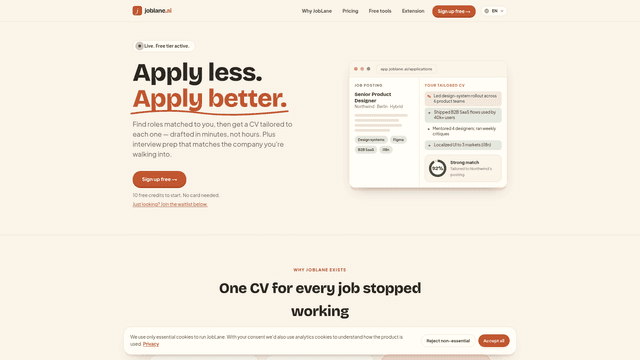 JobLane: Apply Less, Apply Better — AI-Powered Career Tools screenshot 2