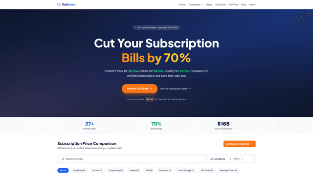 SubSaver — ChatGPT Plus $6, Netflix $5, Spotify $3/mo screenshot 2