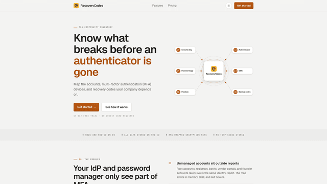 RecoveryCodes · MFA continuity for accounts outside your IdP screenshot 1