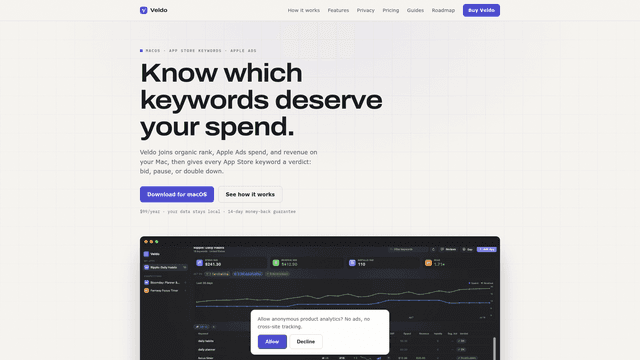 Veldo - App Store keyword decisions for indie developers screenshot 2