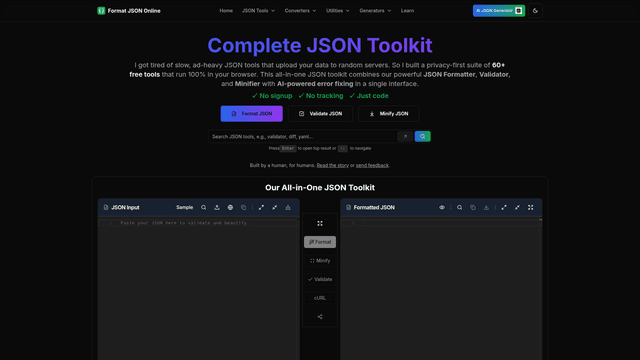 Complete JSON Toolkit - Format, Validate, Minify JSON Online screenshot 2