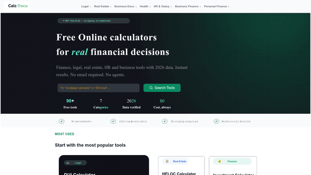 Free Online Calculators, Invoice Makers & Legal Tools 2026 screenshot 1