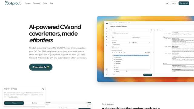 JobSprout | AI CV Builder & Cover Letter Generator screenshot 1