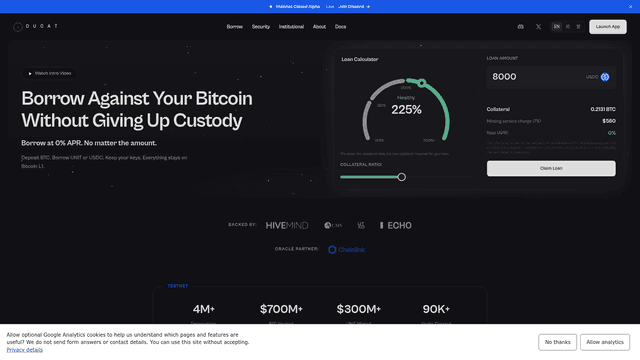 Ducat Protocol | Bitcoin Loans & BTC-Backed Stablecoin screenshot 1