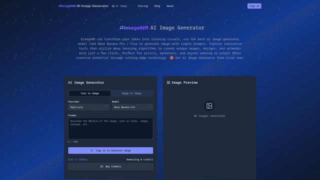 AImageNR AI Image Generator editor screenshot 1