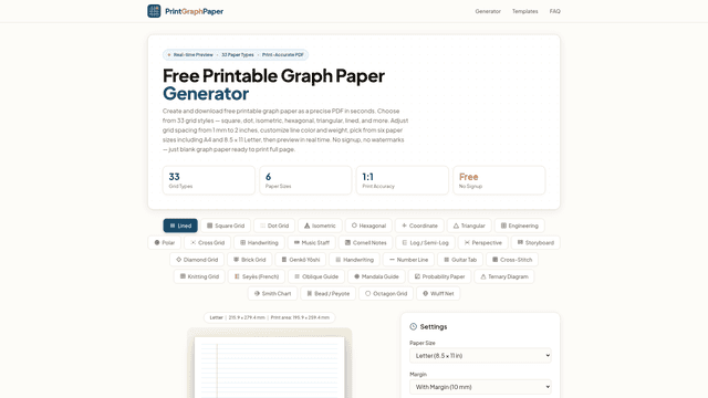 Free Printable Graph Paper – 33 Types screenshot 2