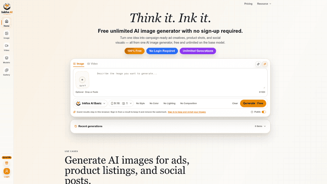 Inkfox AI — Free Unlimited AI Image Generator, no sign-up screenshot 2