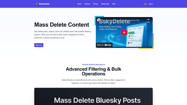 Bulk Delete Bluesky Posts & Likes & Reposts | BskyDelete screenshot 1