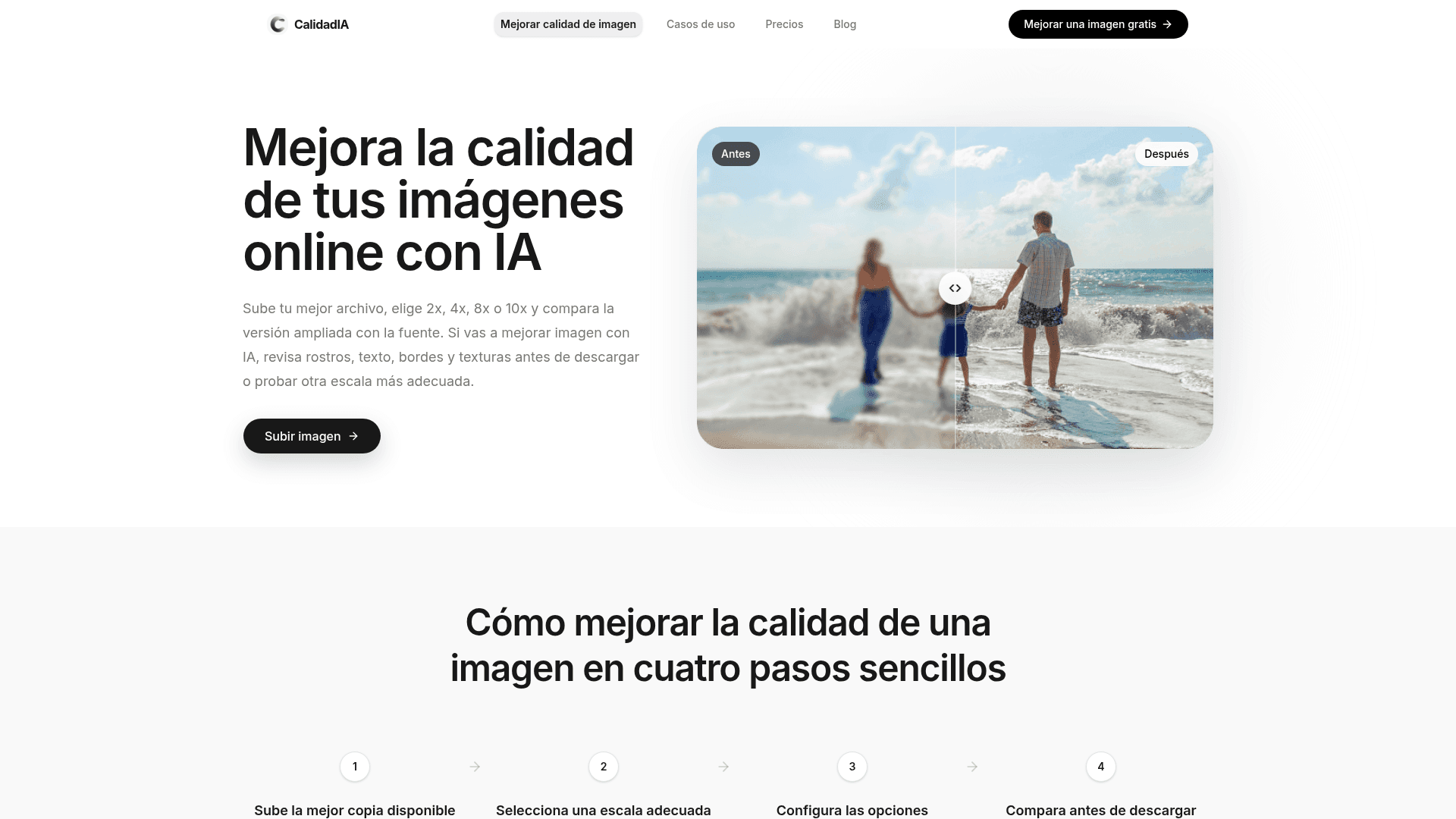 Mejorar calidad de imagen gratis con IA en línea | CalidadIA screenshot 2