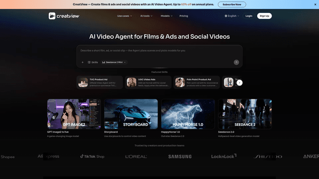 AI Video Agent for Films & Ads and Social Videos | CreatView screenshot 1