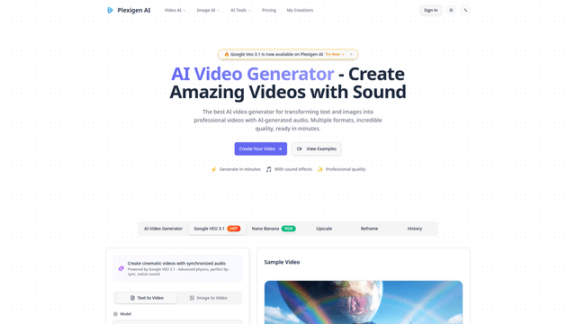 AI Video Generator with Sound | Plexigen AI screenshot 1