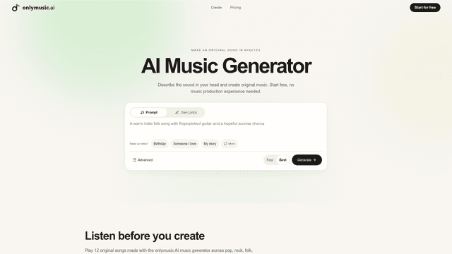 Free AI Music Generator, No Sign Up | onlymusic.ai screenshot 2