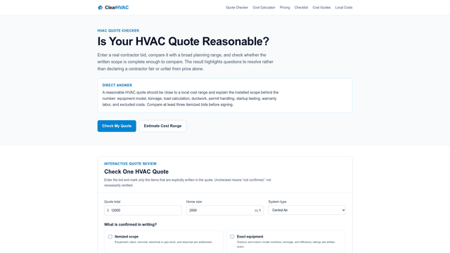 Clear HVAC Costs screenshot 1