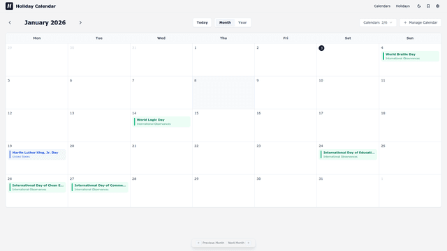 Holiday Calendar screenshot 1