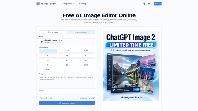 Free AI Image Editor – Edit Photo Online with Prompt screenshot 1