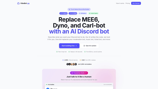 VibeBot - AI Discord Bot Maker | No Coding Required screenshot 2