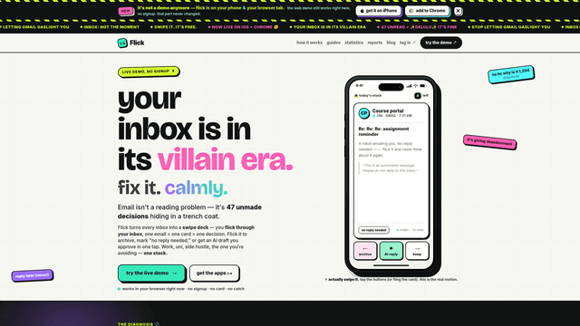 Flick — your inbox is in its villain era. fix it (calmly). screenshot 1