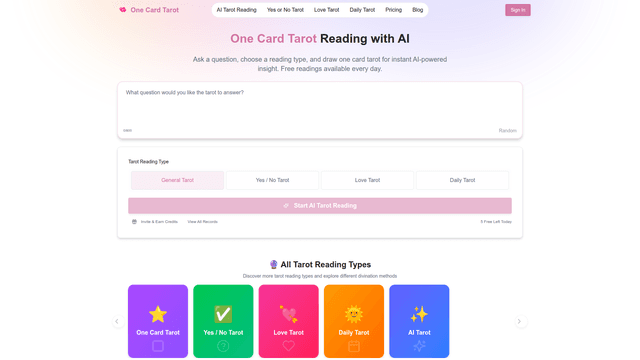 One Card Tarot – Free AI One Card Tarot Reading screenshot 1