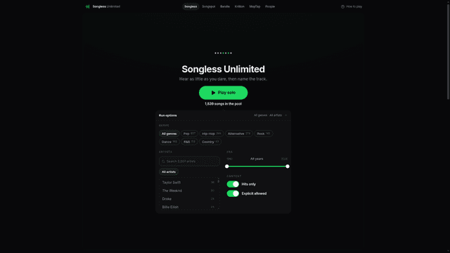 Songless Unlimited — Guess the Song in 0.1 Seconds screenshot 1