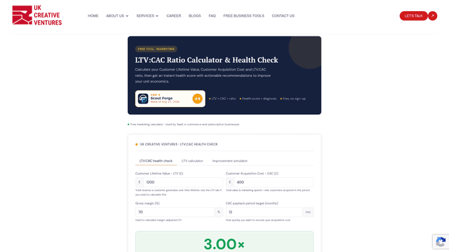 LTV:CAC Ratio Calculator & Health Check screenshot 1