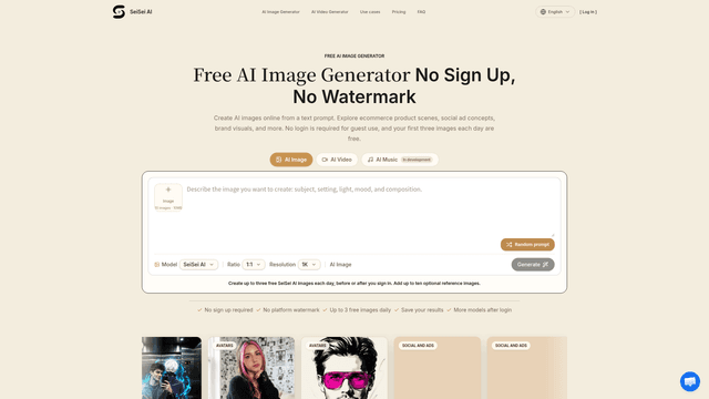 Free AI Image Generator, No Sign Up or Watermark | SeiSei AI screenshot 2