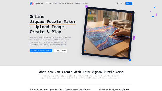 Jigsawify Online Jigsaw Puzzle Maker | Turn Image to Puzzle screenshot 2