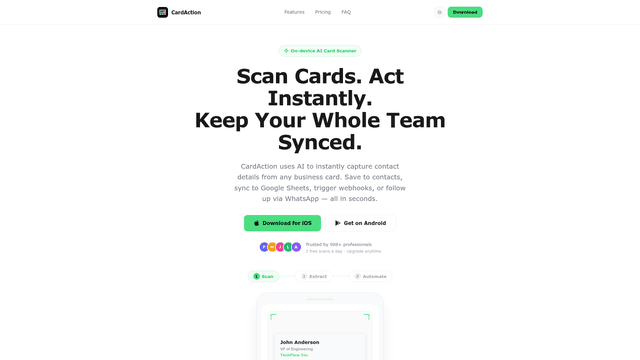 CardAction — AI Business Card Scanner for iOS & Android screenshot 2
