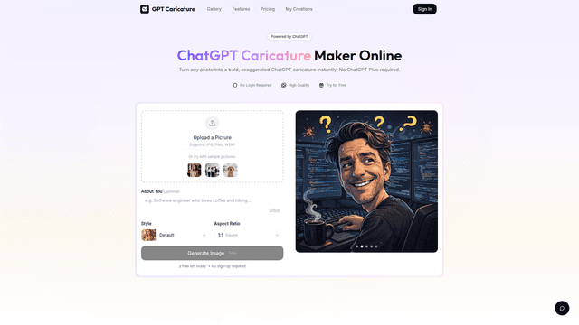 ChatGPT Caricature Maker - Free Trial, No Login Required screenshot 1