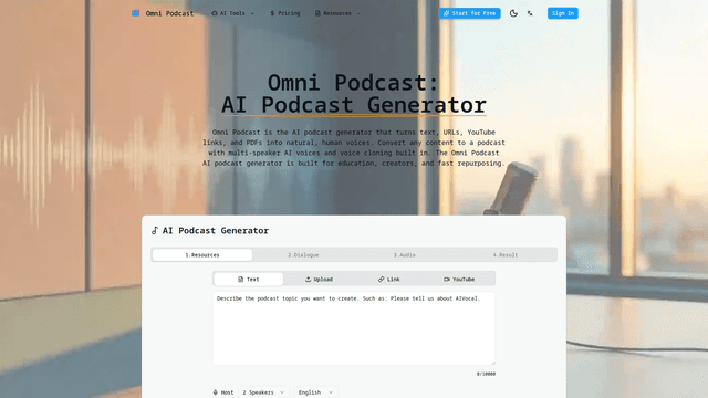 Omni Podcast | AI Podcast Generator for Text, URLs & PDFs screenshot 1