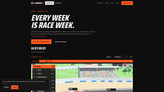 LaunchGP: The Launch Grand Prix for New Products · LaunchGP screenshot 2