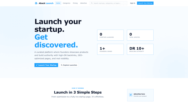 Aback Launch | Discover & Launch Startups screenshot 1