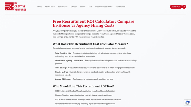 Free Recruitment ROI Calculator UK | In-House vs Agency screenshot 1