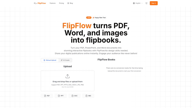 FlipFlow turns PDF, Word, and images into flipbooks. screenshot 1