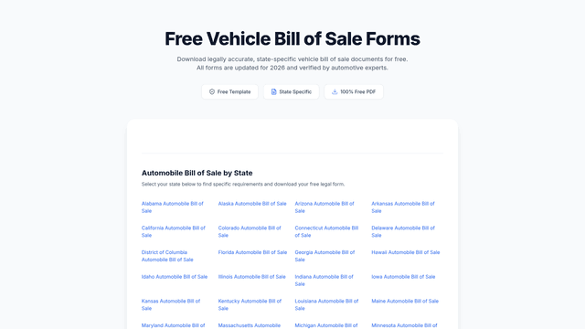 VehicleBillofSale.com screenshot 1