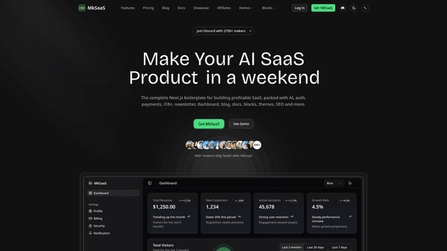 MkSaaS screenshot 2